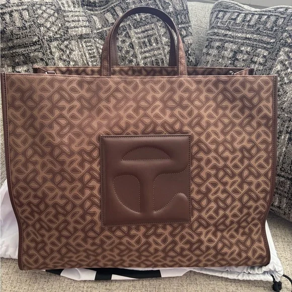 Telfar Large Chocolate Brown Monogram Shopping Tote - Picture 1 of 5